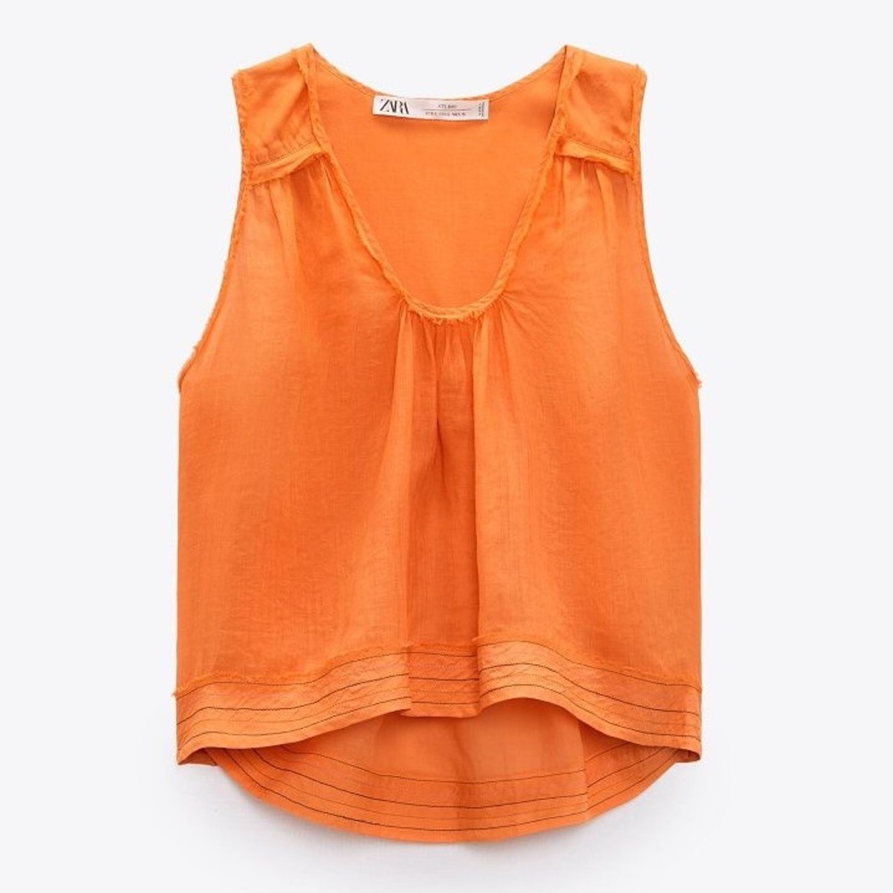 Zara Tops Topstitched Top Limited Edition Orange Size XS/S